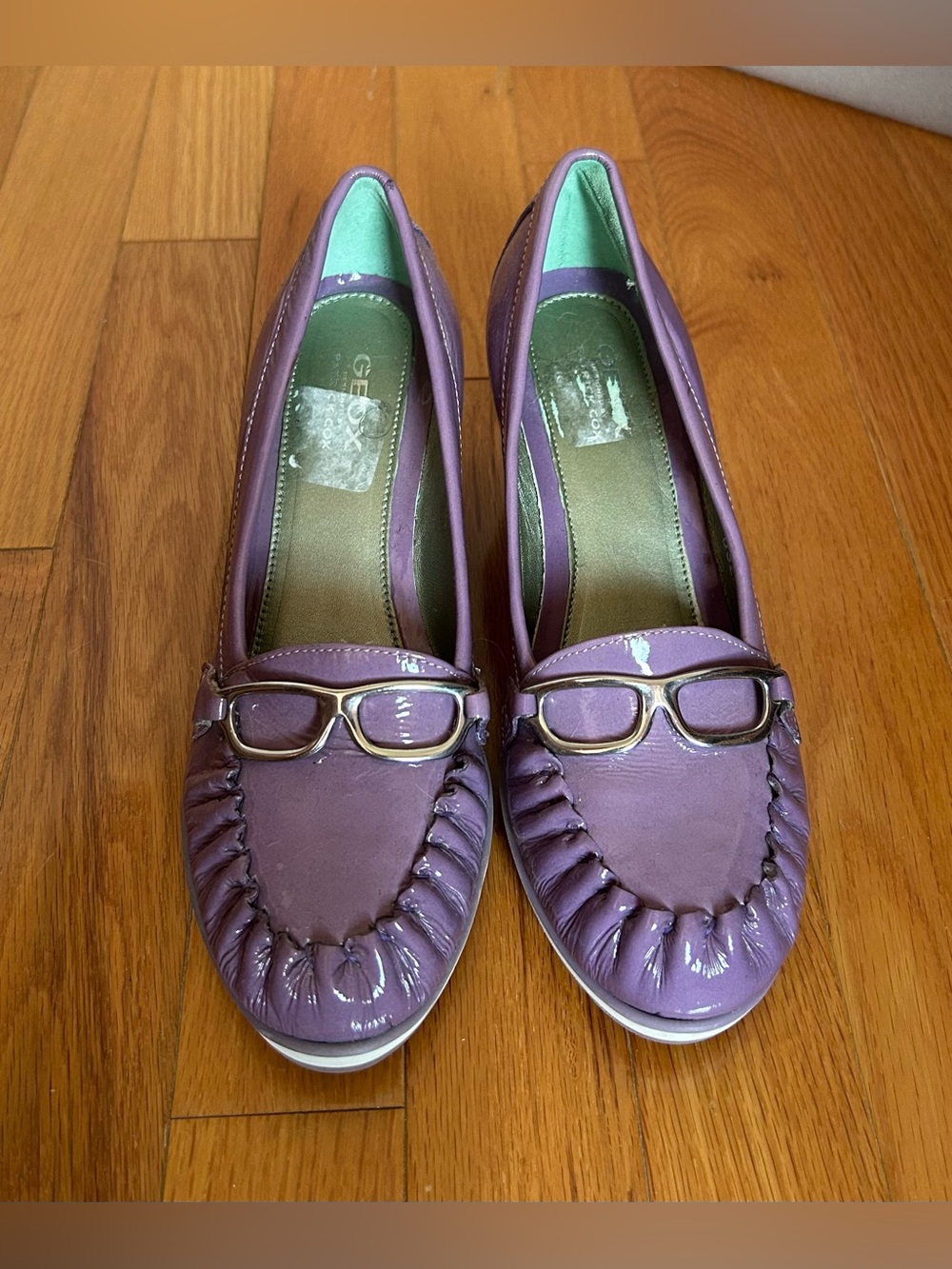 Geox by Patrick Cox Purple Leather Loafers with Silver-Tone Buckle
